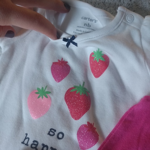 NWT Carter's Baby girl Strawberry plaid 3pc set NB - Picture 3 of 6